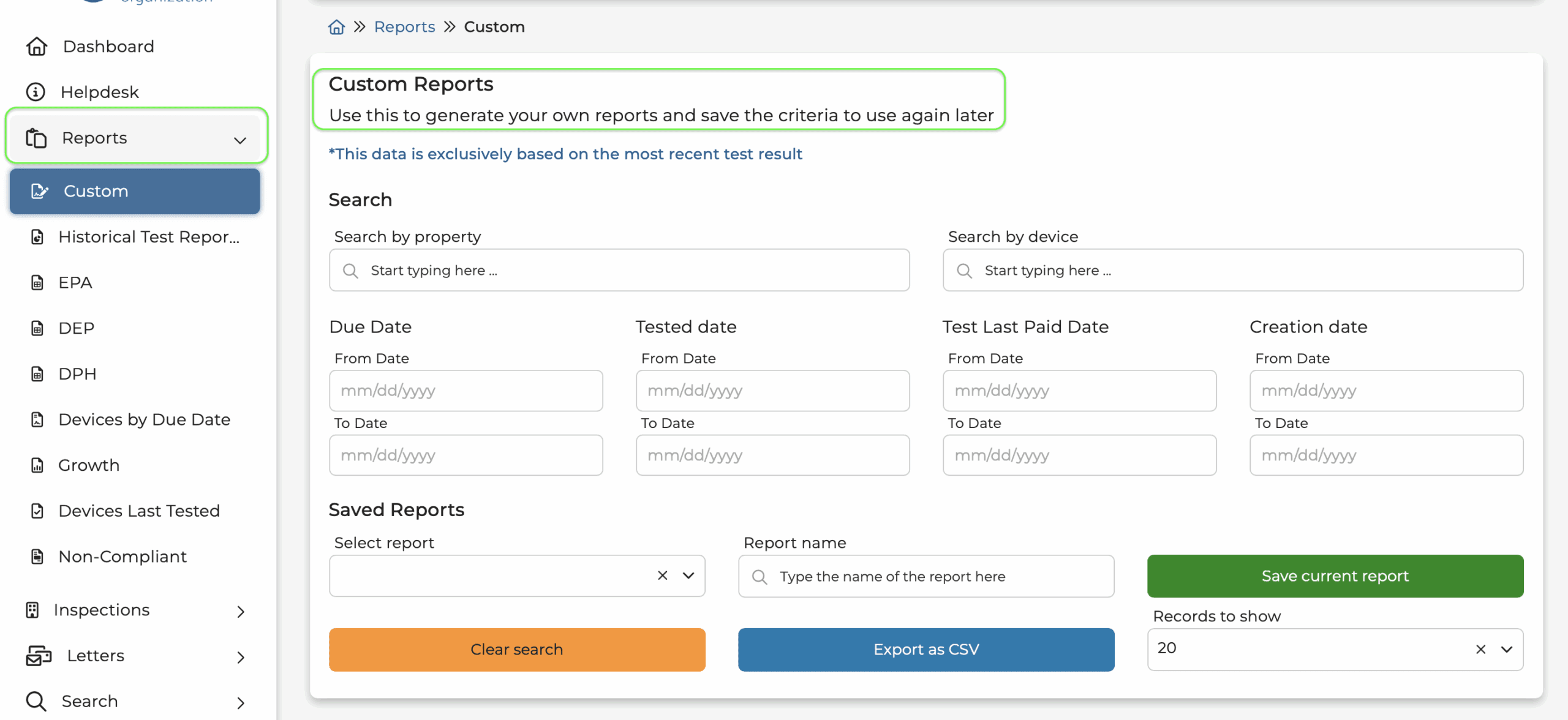 Reports Screenshot