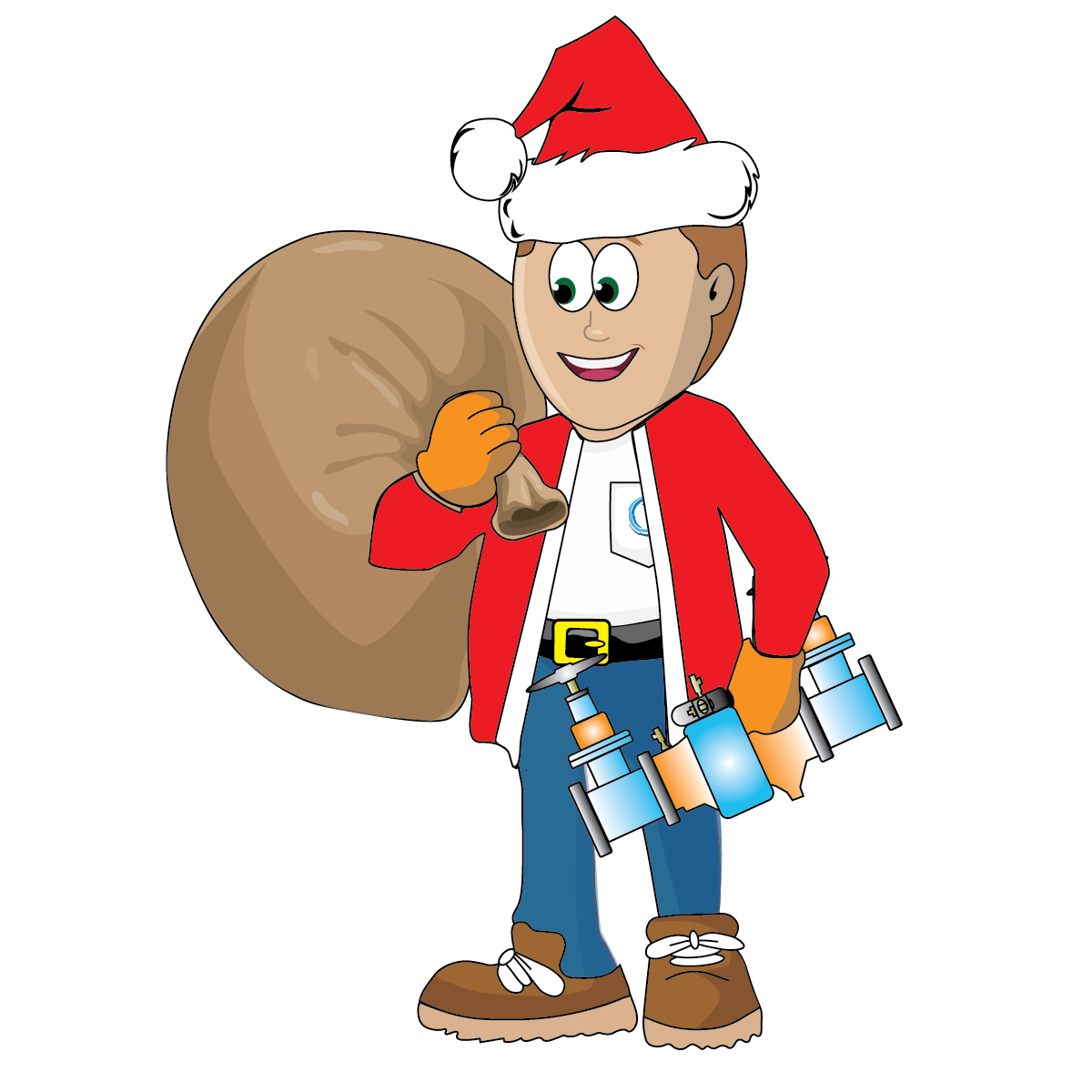 A Holidays themed backflow mascot called backflow bob
